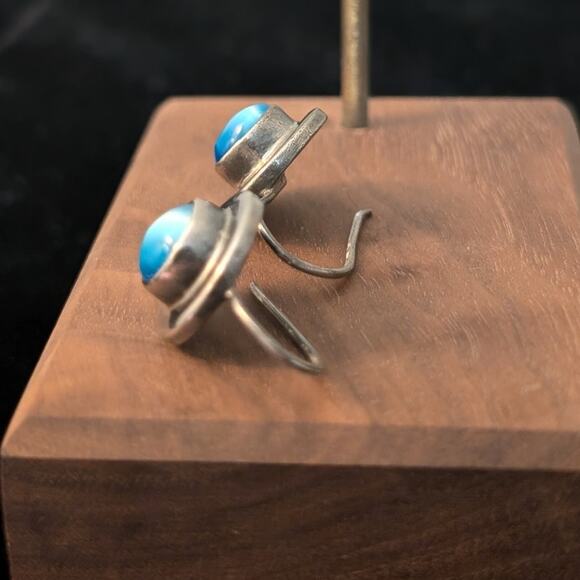 Vintage 925 Sterling Silver Mexico Cat's Eye Moonstone Wire Earrings - Picture 7 of 8